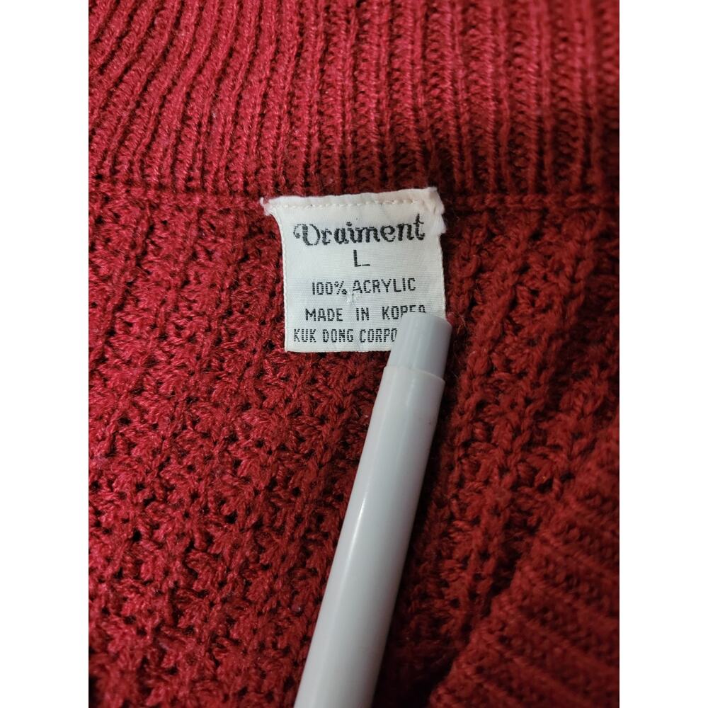 VTG Vraiment Kuk Dong 1970s Womens L burgundy red Sweater v neck long sleeve - Picture 2 of 3